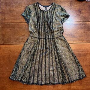 BCBG Max Azria Gold & Black Lace Dress – Size 12